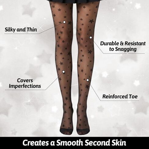 Black Star Tights for Women, Transparent Black Patterned Tights with Star Designs Smooth Nylon Stocking Durable Resistant to Snagging Pantyhose for Girls Women, Parties & Dresses in Saudi Arabia