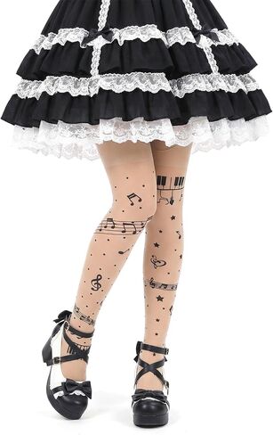 Styquenzer Music Note Tights نمط الجوارب للنساء عالية الخصر الفخذ العليا جوارب ضغط جوارب طويلة للنساء جوارب لوليتا رقيقة طويلة جورب هدايا منتج الموسيقى in Kuwait