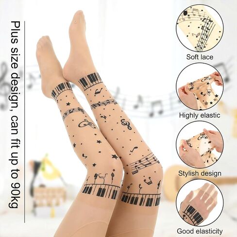 Styquenzer Music Note Tights نمط الجوارب للنساء عالية الخصر الفخذ العليا جوارب ضغط جوارب طويلة للنساء جوارب لوليتا رقيقة طويلة جورب هدايا منتج الموسيقى in Kuwait
