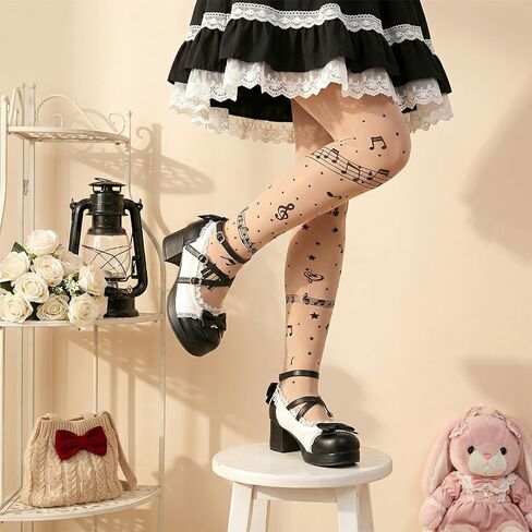 Styquenzer Music Note Tights نمط الجوارب للنساء عالية الخصر الفخذ العليا جوارب ضغط جوارب طويلة للنساء جوارب لوليتا رقيقة طويلة جورب هدايا منتج الموسيقى in Kuwait
