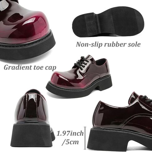 Men’s Gradient Patent Leather Chunky Platform Oxfords Big Round Toed Chunky Heel Non Slip Derby Shoes Fashion Casual Lace Up Dress Shoes for Business Formal Office in Kuwait