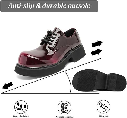 Men’s Gradient Patent Leather Chunky Platform Oxfords Big Round Toed Chunky Heel Non Slip Derby Shoes Fashion Casual Lace Up Dress Shoes for Business Formal Office in Kuwait