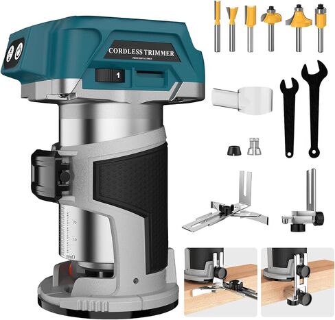 800W Cordless Compact Wood Router Tool for Makita 18V Battery, 6 Speeds Adjustable 30,000 RPM Electric Hand Woodworking Trimmer Palm Router with Edge & Roller Guide, Dust Hood（NO Battery） in Kuwait