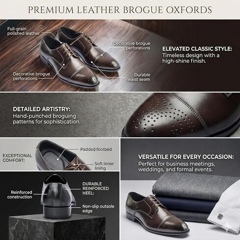 Men's Dress Shoes Handmade Leather Formal Business Oxford Shoes Premium Brogue Derby Retro Dress Shoes for Men Business Professional & Formal Occasions – Polished Espresso Lace-Up Executive Footwear in Kuwait