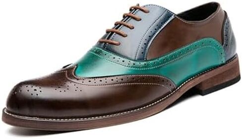 Men's Two Tone Brogue Oxford Shoes - Classic Wingtip Genuine Leather Lace-Up Loafers for Party Formal Business Derby Dress in Kuwait