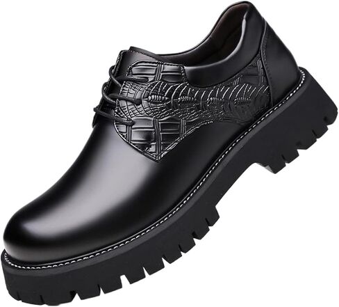 Men's Platform Leather Oxford Dress Shoes Lace-Up Round Toe Business Casual Shoes Comfort Chunky Lug Sole Non-Slip Work Shoes for All Day Wear in Saudi Arabia