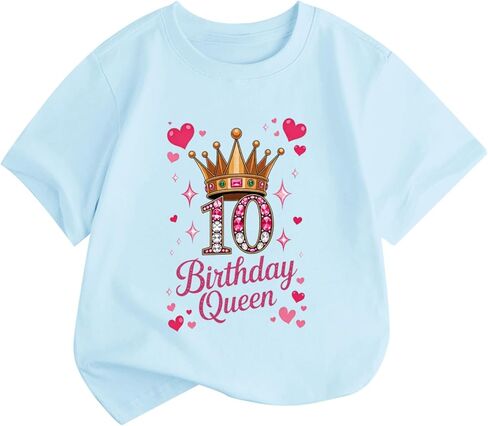 BeWithYou 10th Birthday Shirts for Girls Cute Birthday Queen Shirt Kawaii Crown Graphic Tees 10 Year Old Girl Birthday Gifts in Saudi Arabia