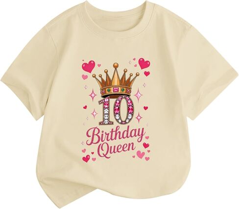 BeWithYou 10th Birthday Shirts for Girls Cute Birthday Queen Shirt Kawaii Crown Graphic Tees 10 Year Old Girl Birthday Gifts in Saudi Arabia