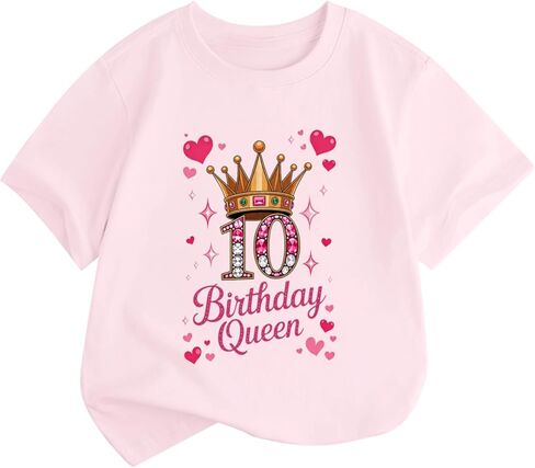 BeWithYou 10th Birthday Shirts for Girls Cute Birthday Queen Shirt Kawaii Crown Graphic Tees 10 Year Old Girl Birthday Gifts in Saudi Arabia