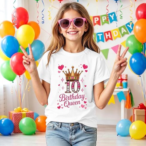 BeWithYou 10th Birthday Shirts for Girls Cute Birthday Queen Shirt Kawaii Crown Graphic Tees 10 Year Old Girl Birthday Gifts in Saudi Arabia