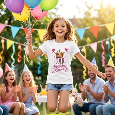BeWithYou 10th Birthday Shirts for Girls Cute Birthday Queen Shirt Kawaii Crown Graphic Tees 10 Year Old Girl Birthday Gifts in Saudi Arabia