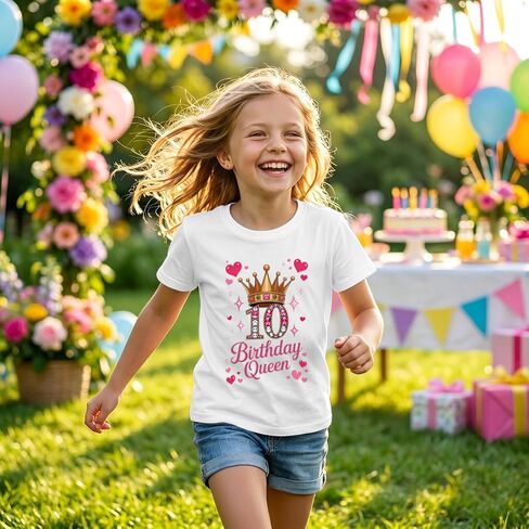 BeWithYou 10th Birthday Shirts for Girls Cute Birthday Queen Shirt Kawaii Crown Graphic Tees 10 Year Old Girl Birthday Gifts in Saudi Arabia