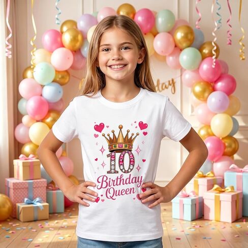 BeWithYou 10th Birthday Shirts for Girls Cute Birthday Queen Shirt Kawaii Crown Graphic Tees 10 Year Old Girl Birthday Gifts in Saudi Arabia