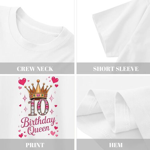 BeWithYou 10th Birthday Shirts for Girls Cute Birthday Queen Shirt Kawaii Crown Graphic Tees 10 Year Old Girl Birthday Gifts in Saudi Arabia