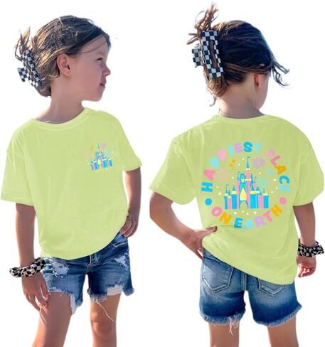 Cute Shirts for Girls Preppy Happiest Place on Earth Shirt Graphic Holiday Tees Cotton Tops in Saudi Arabia