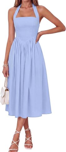 Parthea Women's Summer Halter Midi Dresses 2025 Elegant A Line Sundress Wedding Guest Guest Beach Victure Long in Kuwait