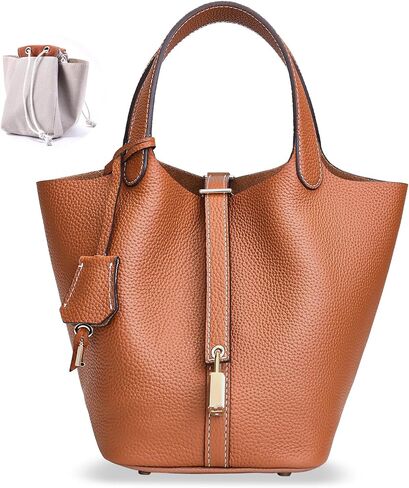 Designer Leather Bucket Bags for Women: Trendy Genuine Leather Tote Purses - Best Luxury Satchel Ladies Top-Handle Handbags for Traver & Work(Brown) in Saudi Arabia