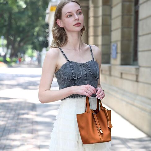 Designer Leather Bucket Bags for Women: Trendy Genuine Leather Tote Purses - Best Luxury Satchel Ladies Top-Handle Handbags for Traver & Work(Brown) in Saudi Arabia