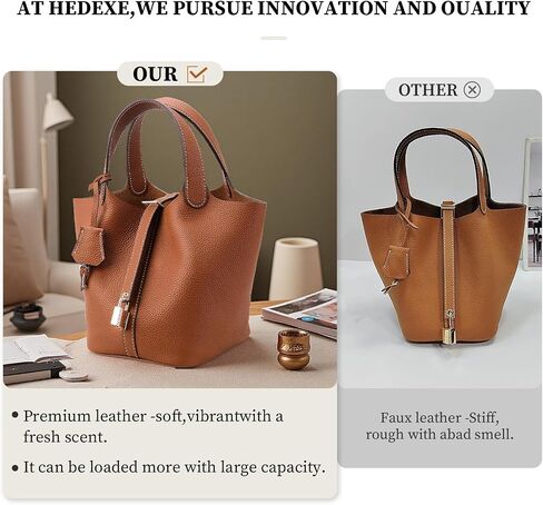 Designer Leather Bucket Bags for Women: Trendy Genuine Leather Tote Purses - Best Luxury Satchel Ladies Top-Handle Handbags for Traver & Work(Brown) in Saudi Arabia