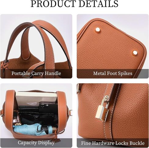 Designer Leather Bucket Bags for Women: Trendy Genuine Leather Tote Purses - Best Luxury Satchel Ladies Top-Handle Handbags for Traver & Work(Brown) in Saudi Arabia