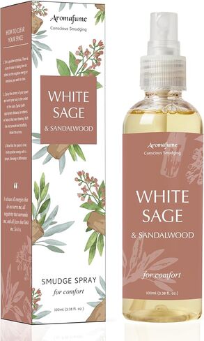 White Sage & Sandalwood Smudge Spray by Aromafume | 100ml/3.3 oz | Sage Spray for Cleansing Negative Energy & Protection | Non-Toxic | Room Spray for Spiritual Cleansing, Smokeless Sage Smudging in Kuwait