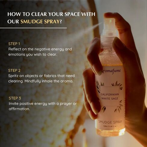 White Sage & Sandalwood Smudge Spray by Aromafume | 100ml/3.3 oz | Sage Spray for Cleansing Negative Energy & Protection | Non-Toxic | Room Spray for Spiritual Cleansing, Smokeless Sage Smudging in Kuwait