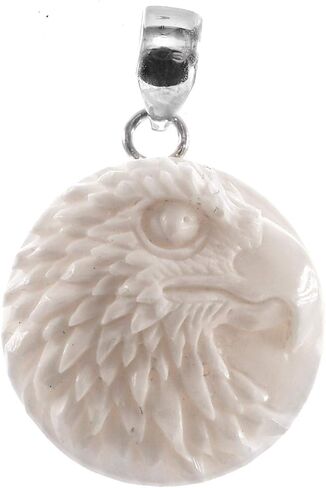 FifiRose Eagle Head Hand Carved In Bison Bone 925 Sterling Silver Pendant, 1 1/4" in Saudi Arabia