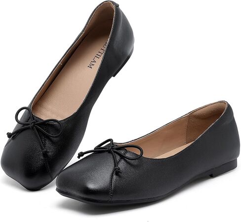 Women’s Genuine Leather Ballet Flats with Bow – Square Toe Slip-On Ballerina Shoes, Comfortable Dressy Casual Flats for Work, Office & Everyday Wear in Saudi Arabia