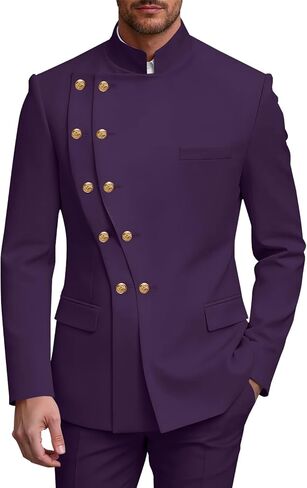 2 Piece Mens Double Breasted Suit Chinese Tunic Suits Mandarin Collar Suit for Men Slim Fit Blazer Pant Tuxedo for Men in Kuwait