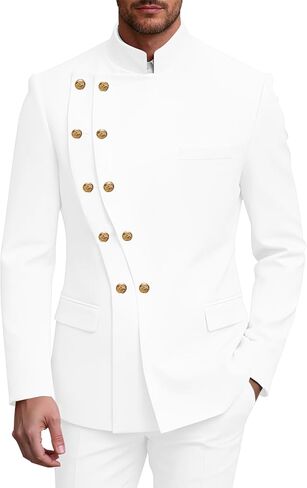 2 Piece Mens Double Breasted Suit Chinese Tunic Suits Mandarin Collar Suit for Men Slim Fit Blazer Pant Tuxedo for Men in Kuwait