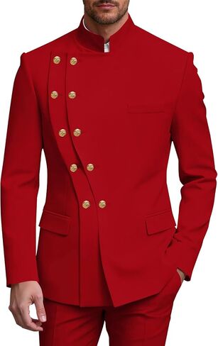 2 Piece Mens Double Breasted Suit Chinese Tunic Suits Mandarin Collar Suit for Men Slim Fit Blazer Pant Tuxedo for Men in Kuwait