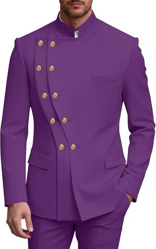 2 Piece Mens Double Breasted Suit Chinese Tunic Suits Mandarin Collar Suit for Men Slim Fit Blazer Pant Tuxedo for Men in Kuwait