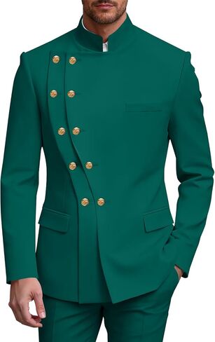 2 Piece Mens Double Breasted Suit Chinese Tunic Suits Mandarin Collar Suit for Men Slim Fit Blazer Pant Tuxedo for Men in Kuwait