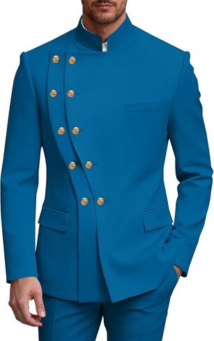 2 Piece Mens Double Breasted Suit Chinese Tunic Suits Mandarin Collar Suit for Men Slim Fit Blazer Pant Tuxedo for Men in Kuwait