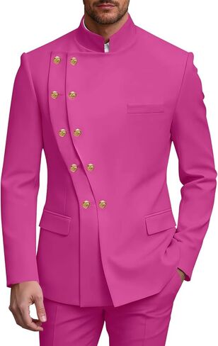 2 Piece Mens Double Breasted Suit Chinese Tunic Suits Mandarin Collar Suit for Men Slim Fit Blazer Pant Tuxedo for Men in Kuwait
