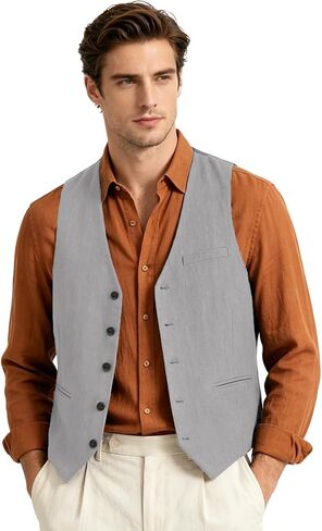 Bakerbear Men‘s Linen Vest for Mens Summer Casual Regular Fit Vests Business Wedding Outfit Classic Lightweight Daily Wear in Saudi Arabia