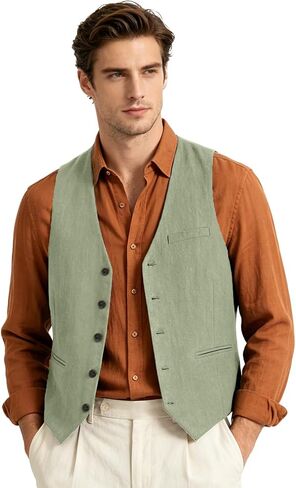 Bakerbear Men‘s Linen Vest for Mens Summer Casual Regular Fit Vests Business Wedding Outfit Classic Lightweight Daily Wear in Saudi Arabia