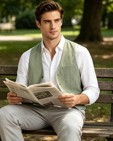 Bakerbear Men‘s Linen Vest for Mens Summer Casual Regular Fit Vests Business Wedding Outfit Classic Lightweight Daily Wear in Saudi Arabia