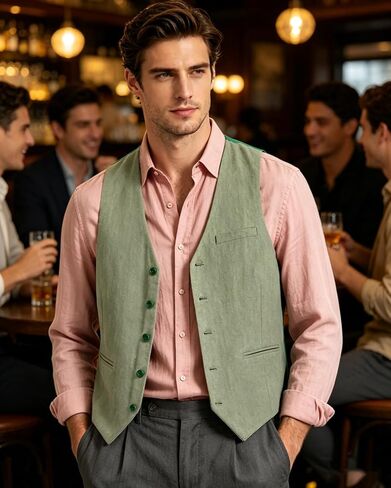 Bakerbear Men‘s Linen Vest for Mens Summer Casual Regular Fit Vests Business Wedding Outfit Classic Lightweight Daily Wear in Saudi Arabia