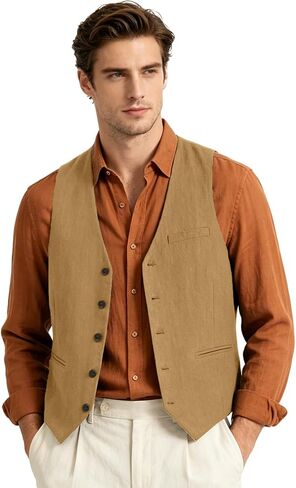 Bakerbear Men‘s Linen Vest for Mens Summer Casual Regular Fit Vests Business Wedding Outfit Classic Lightweight Daily Wear in Saudi Arabia