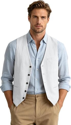 Bakerbear Men‘s Linen Vest for Mens Summer Casual Regular Fit Vests Business Wedding Outfit Classic Lightweight Daily Wear in Saudi Arabia