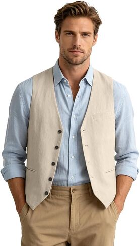 Bakerbear Men‘s Linen Vest for Mens Summer Casual Regular Fit Vests Business Wedding Outfit Classic Lightweight Daily Wear in Saudi Arabia