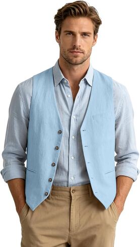 Bakerbear Men‘s Linen Vest for Mens Summer Casual Regular Fit Vests Business Wedding Outfit Classic Lightweight Daily Wear in Saudi Arabia
