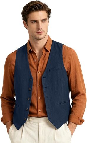Bakerbear Men‘s Linen Vest for Mens Summer Casual Regular Fit Vests Business Wedding Outfit Classic Lightweight Daily Wear in Saudi Arabia