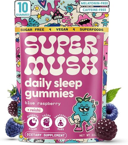 SuperMush Daily Sleep Gummies for Adults - Functional Mushroom Gummies with Magnesium, L-Theanine, Chaga, Reishi, Chamomile - Melatonin Free Sleep Aid for Deep Sleep - Vegan & Sugar-Free (10 Count) in Saudi Arabia