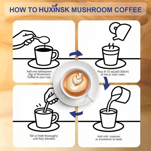 Mushroom Coffee, Organic Instant Coffee with Lion’s Mane, Reishi, Cordyceps, Collagen, β-Glucan (Prebiotic) for Focus, Energy, Immune and Gut Health Support, 30 Servings in Saudi Arabia