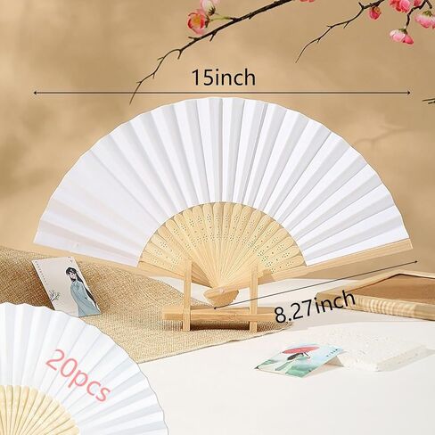 20 Pcs White Paper Fans Handheld,Bamboo Foldable Hand Fan for Women,DIY Blank Painting Fan for Wedding Party Home Decoration in Saudi Arabia
