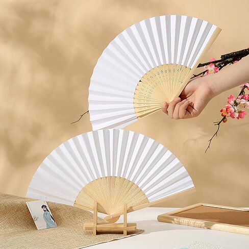 20 Pcs White Paper Fans Handheld,Bamboo Foldable Hand Fan for Women,DIY Blank Painting Fan for Wedding Party Home Decoration in Saudi Arabia