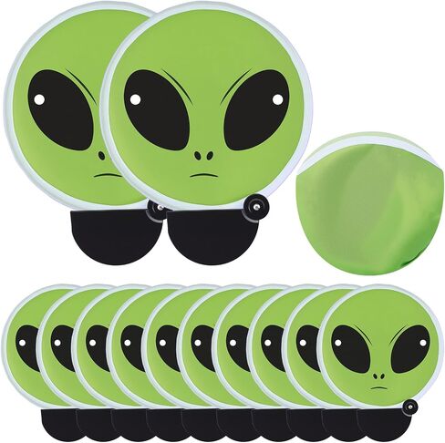 12pcs Alien Foldable Hand Fan 7.87inch Handheld Folding Cooling Rave Clack Fan with Storage Bag Portable Pocket Alien Pattern for Music Festival Rave Party Decor Summer Outdoor Activities in Kuwait