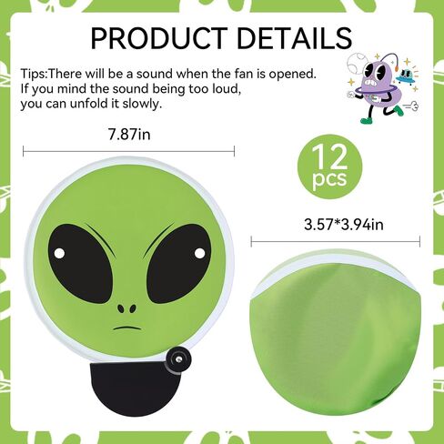 12pcs Alien Foldable Hand Fan 7.87inch Handheld Folding Cooling Rave Clack Fan with Storage Bag Portable Pocket Alien Pattern for Music Festival Rave Party Decor Summer Outdoor Activities in Kuwait